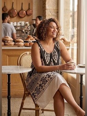 Fiorii - Sleeveless Oversized Black & White Patterned Women’s Oversized Dress